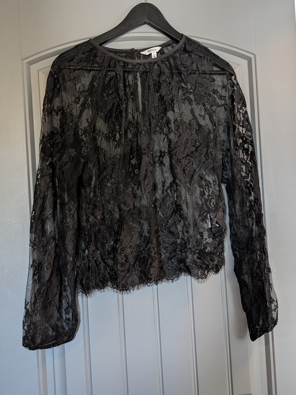 Reitmans Black Sheer Lace Long-Sleeve Top